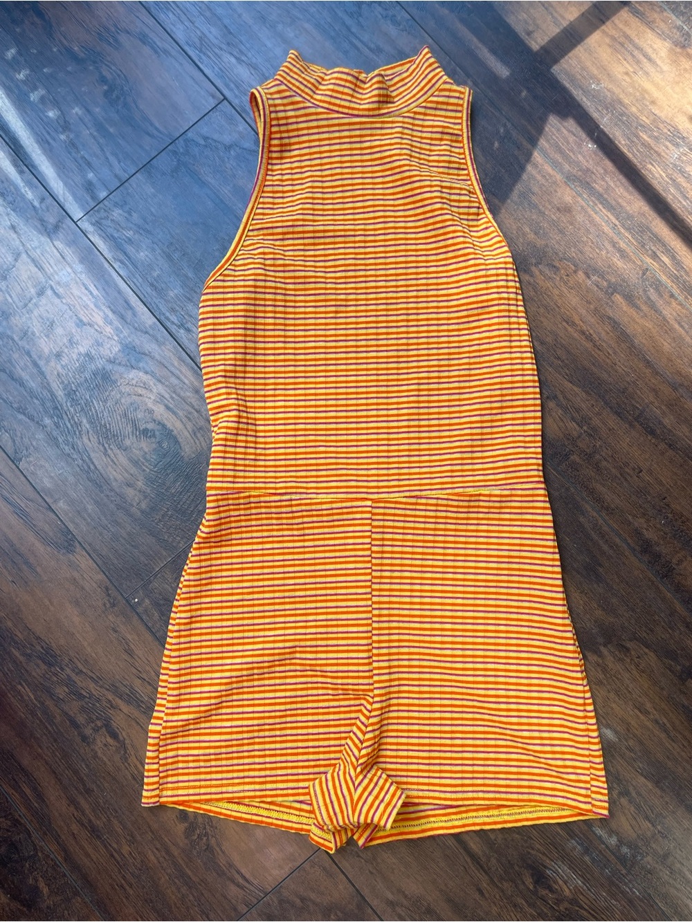 Orange Striped Sleeveless Romper